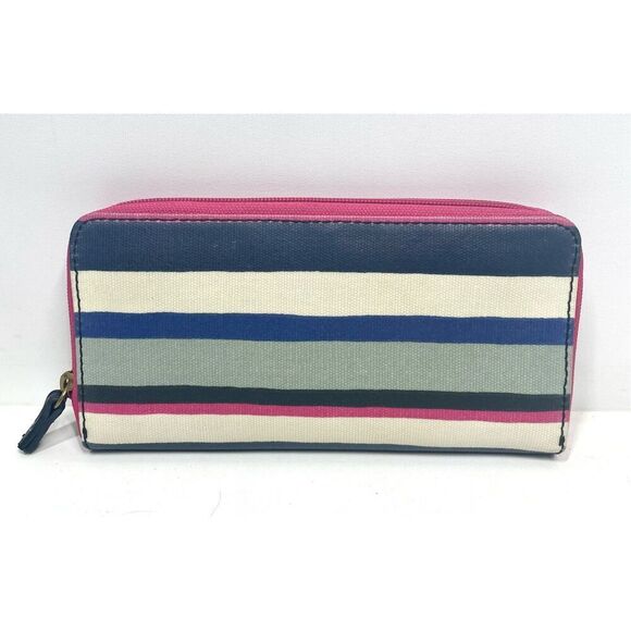 Fossil Eliza Blue Striped Multicolor Accordion Zip Wallet - Picture 2 of 5